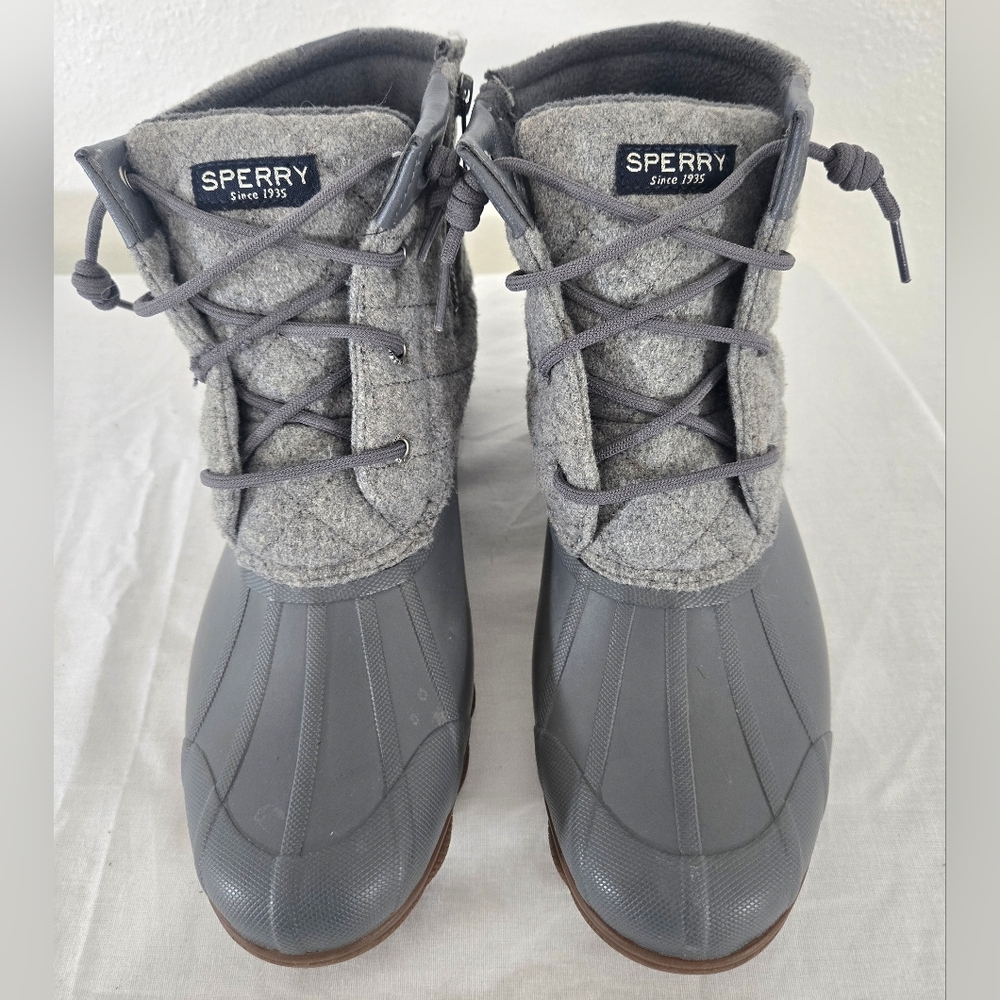 Sperry Syren Gulf Wool Quilt Duck Boots Lace Up Gray Waterproof Rain, size 9M